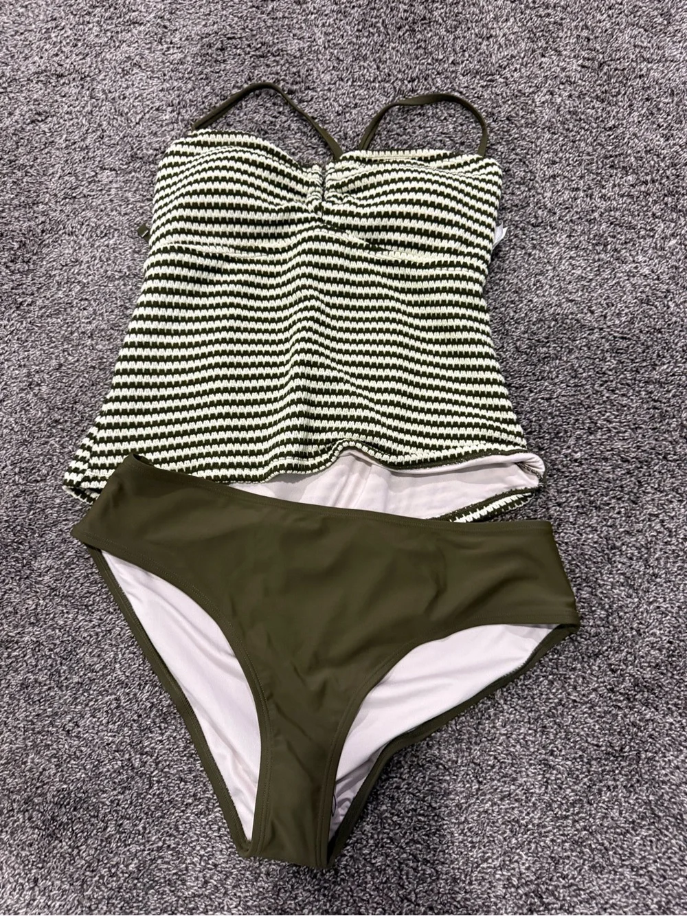 Cupshe Olive and Cream Striped Knit Tankini Set - Picture 3 of 6